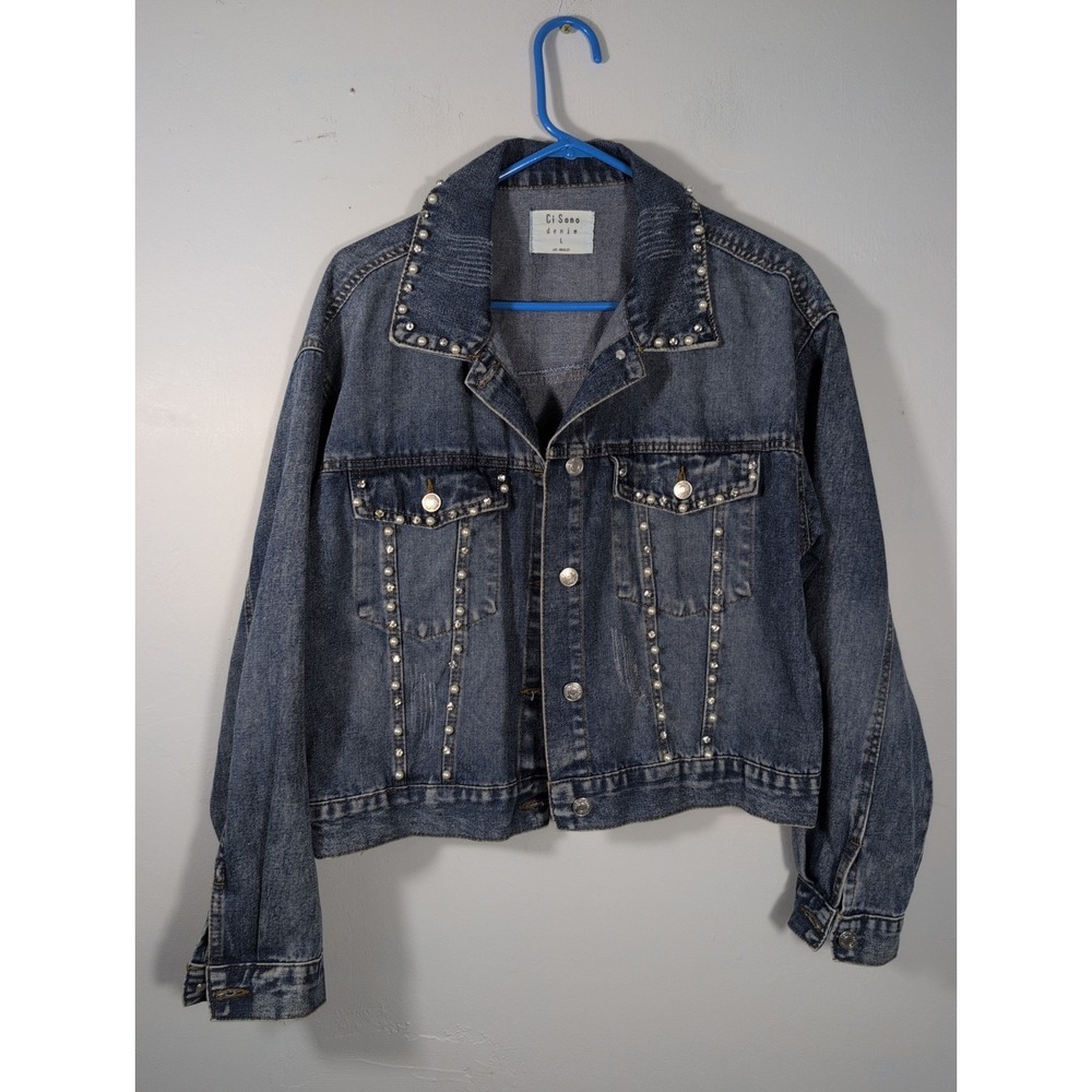 Ci Sono Denim: Denim/Jean Pearl and Bling Jacket. Women's Size Large